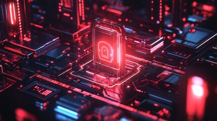 Obraz premium Cyberpunk Circuitry with Glowing Symbol