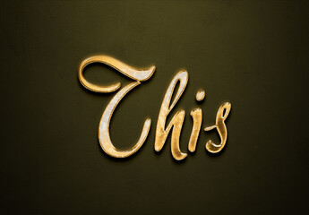 Old gold text effect of word This with 3D glossy style Mockup.