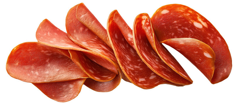 Slices of pepperoni isolated on a white background