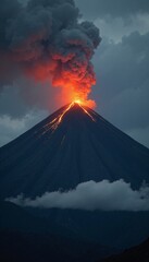 volcano with clouds