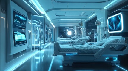 Obraz premium Futuristic Hospital Ward with Advanced Medical Technology