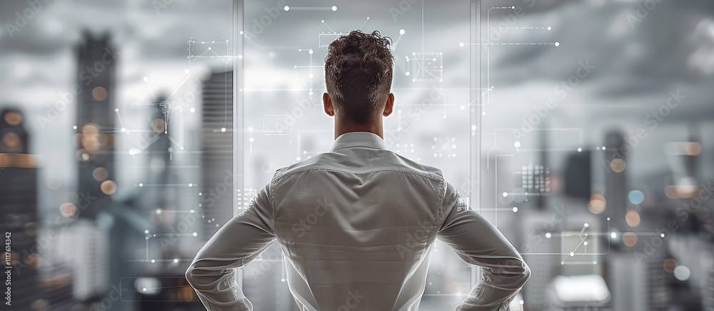 Aufkleber rear view. a man turning his back on corporate employment in it and embracing the unknown exciting f