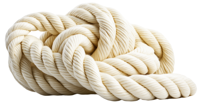 Close-up of a coiled and twisted beige rope
