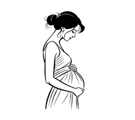 pregnancy young woman silhouette line art