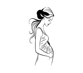 pregnancy young woman silhouette line art