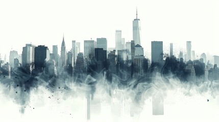 Manhattan Skyline with Clean Background and Elegant Art