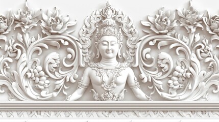 Fototapeta premium Elegant Thai Carving with Floral Patterns