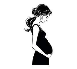 pregnancy young woman silhouette line art