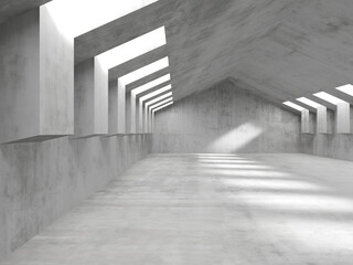 Modern architectural space with skylights and shadow play. 3d render
