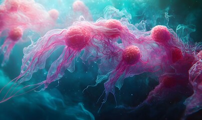 Fototapeta premium Microscopic View of Listeria Bacteria Highlighting Foodborne Illness and Health Risks