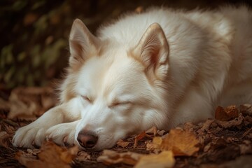 Fototapeta premium The dog was lying on the ground 