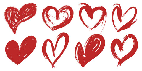 Vector hand drawn collection of red love shapes brush stroke using artistic brush for anniversary, romance and valentine's day concept.