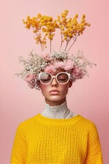 Gentle image with a floral crown: blending nature and fashion in pastel tones and elegance