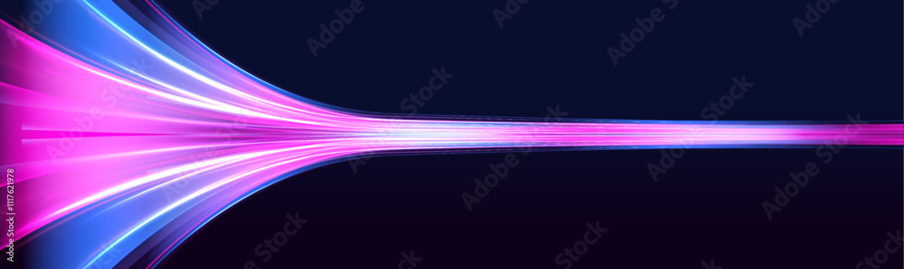 Poster abstract image of speed motion on the road. dark blue abstract background with ultraviolet neon glow