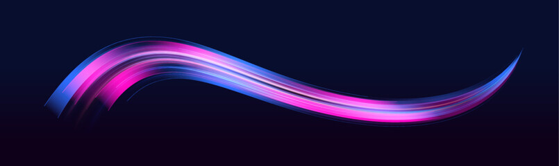 Lines in the shape of a comet against a dark background. Vortex streams of neon light. Big set of light neon lines in the form of swirl and spirals.  © Mirotvoric