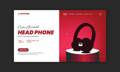 New arrival Headphone brand product landing page or Music headphone website home page hero section user interface design template