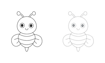 Tracing lines for toddlers. Handwriting practice sheet. Educational children game, printable worksheet for kids with Bee 