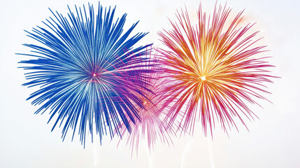 Vivid fireworks display with bright blue and red explosions lighting up the night sky in a dazzling celebration of color and light.