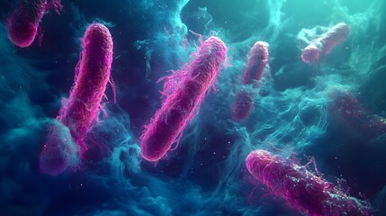 Fototapeta premium Microscopic View of Listeria Bacteria Highlighting Foodborne Illness and Health Risks