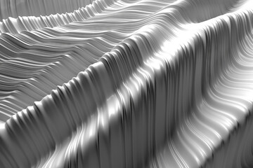 Futuristic metallic waves with smooth flowing patterns for abstract design. 3d render