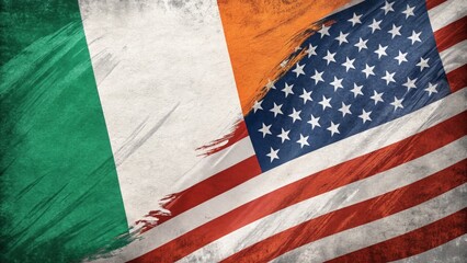 Irish And American Flags Symbolizing International Friendship And Unity