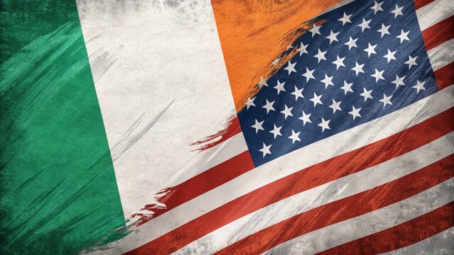 Irish And American Flags Symbolizing International Friendship And Unity