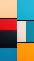 Fototapeta premium A vibrant abstract arrangement of colored panels showcasing a mix of turquoise, red, black, and yellow, creating a striking visual contrast.