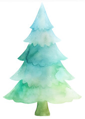 A watercolor painting of a tree with a blue trunk and green leaves