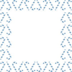 Candy cane. Square frame of striped blue and white lollipops. Place for text. Color vector illustration. Isolated background. Flat style. Christmas decoration made of sweet treat. Idea for web design.