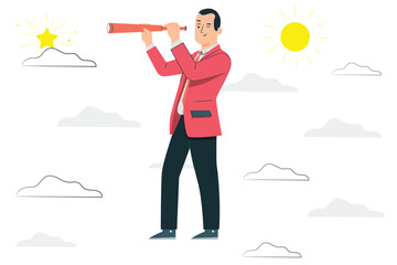 Infographic, A businessmen seeing his future with his telescope vector illustration