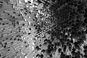 Dynamic hexagonal structure with metallic surface for innovative design concepts. 3d render