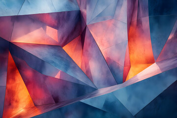 Abstract 3D Geometric Background: Crimson and Azure Polygons