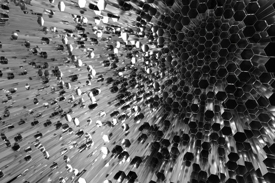 Dynamic hexagonal structure with metallic surface for innovative design concepts. 3d render - Powered by Adobe