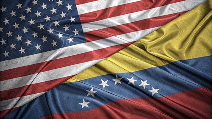 Flags of the United States and Venezuela Intertwined Showing Unity