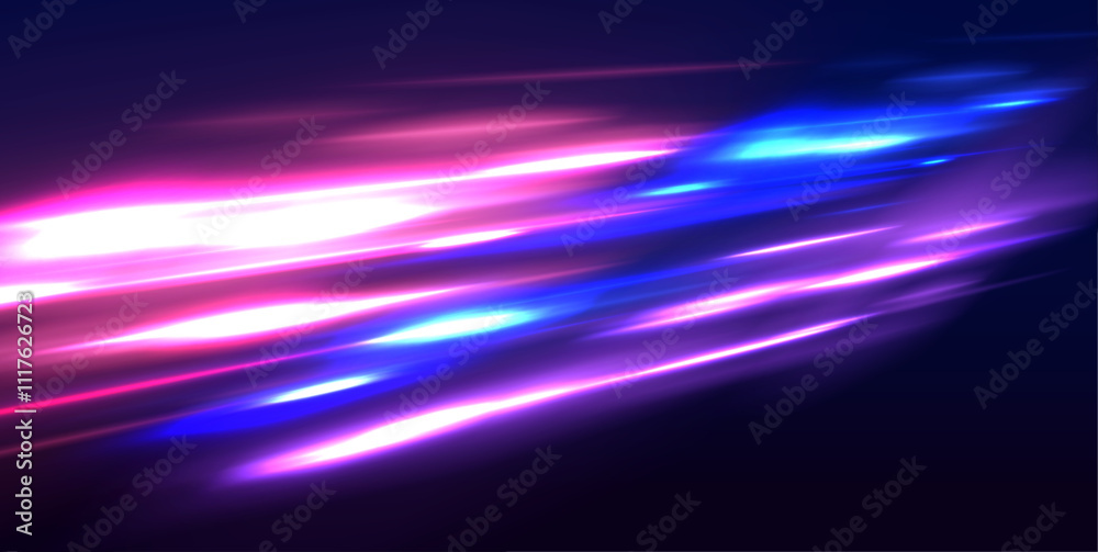 Poster futuristic light motion effects on a black background, showcasing fast-moving neon stripes and creat