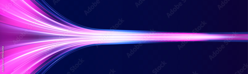 Poster Isometric view of an AI chipset on a circuit board, illuminated with light trails and swirling optical fibers, set against a neon-colored space representing speed and futuristic technology.