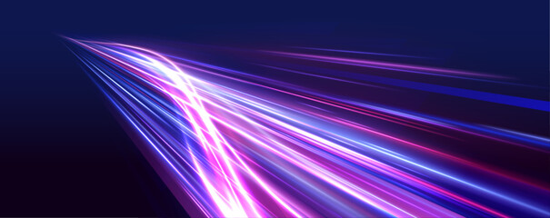 Long exposure, light painting photography. Vibrant streaks of neon blue and pink color against a black background. City road car light trails motion background.	