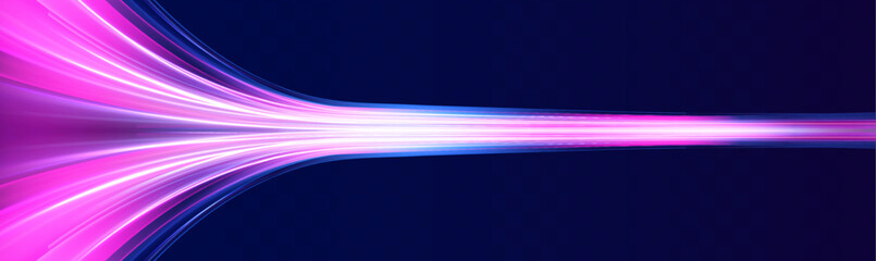 Isometric view of an AI chipset on a circuit board, illuminated with light trails and swirling optical fibers, set against a neon-colored space representing speed and futuristic technology.
