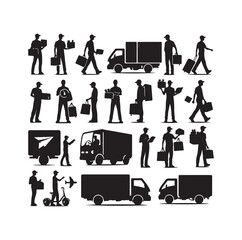 Delivery man silhouette  illustration  vector set