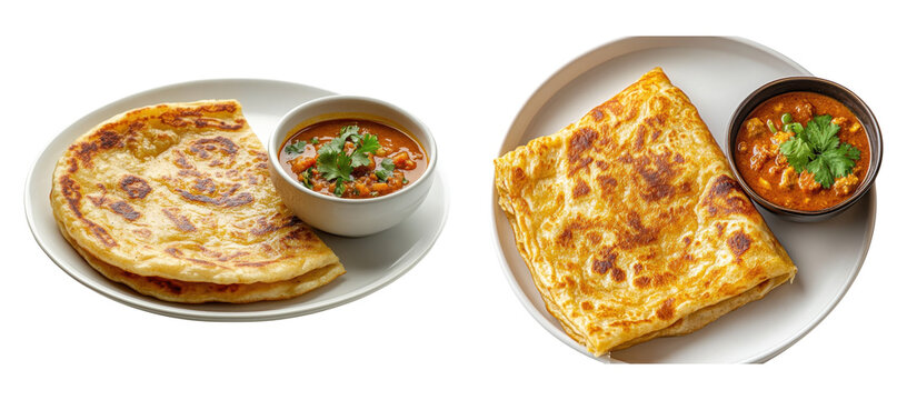 Traditional Indian paratha with curry isolated on transparent background