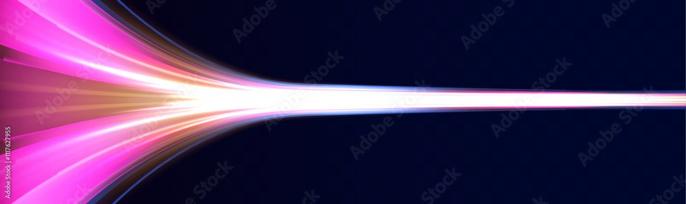 Poster Neon glowing horizontal lines, laser beams, and particle motion create an acceleration effect, with bright red and blue speed rays and abstract lens flares, forming an exciting visual composition.	
