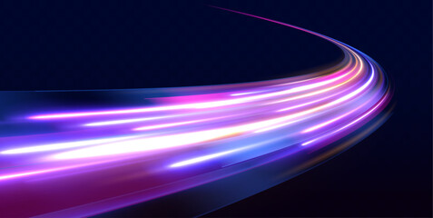 Illustration of light ray, stripe line with blue light, speed motion background. Radial color spirals. Vector blue glowing lines air flow effect.	