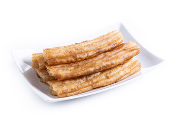 Spanish Churros. Traditional spanish food isolated on white background
