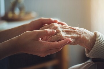 Young Hands Holding Elderly Hands in Care and Support