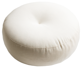 Round beige pouf with button tufting detail