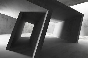 Modern minimalist concrete architecture with geometric structures. 3d render