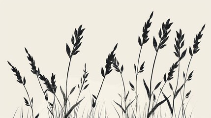 Monochrome illustration of tall grass silhouettes against a light background.