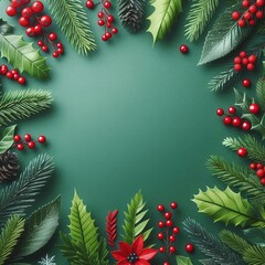 Background festive design with berries and leaves.Generative AI