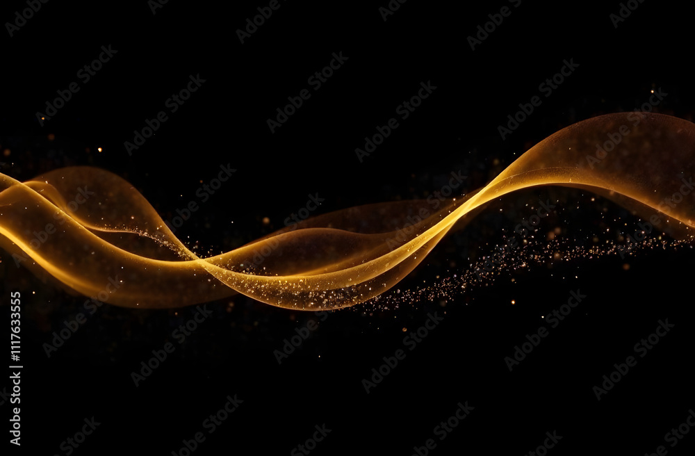 Poster a mesmerizing abstract background with swirling golden light trails and sparkling particles set agai