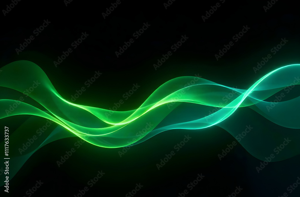 Aufkleber smooth, flowing green light waves on a dark background create a futuristic, vibrant design filled wi